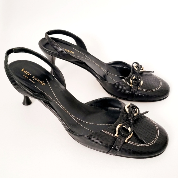 kate spade Shoes - Kate Spade Black Leather Kitten Heel Sling Backs